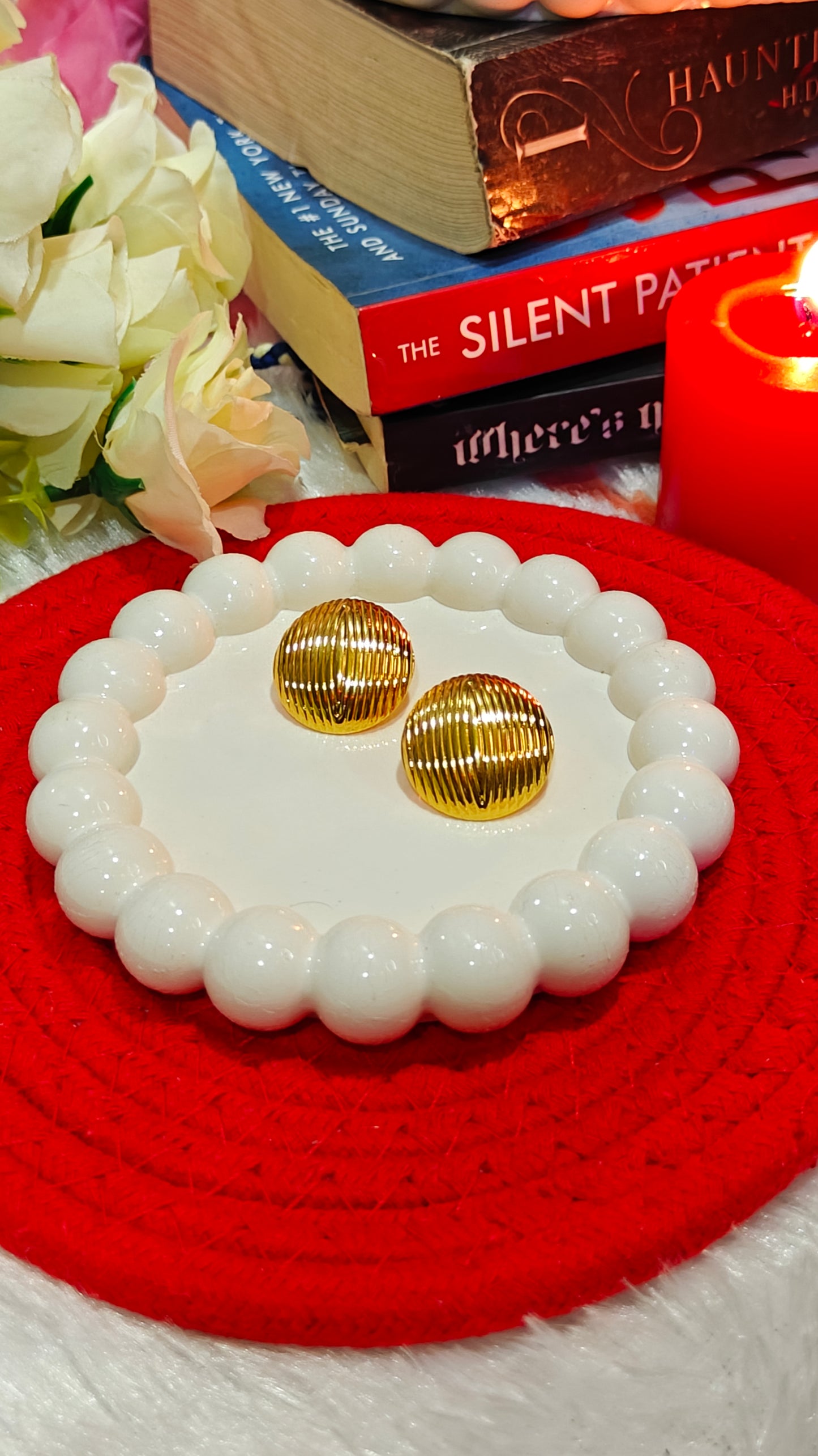 "Glow Up Your Look: Gold Ribbed Dome Studs ✨"