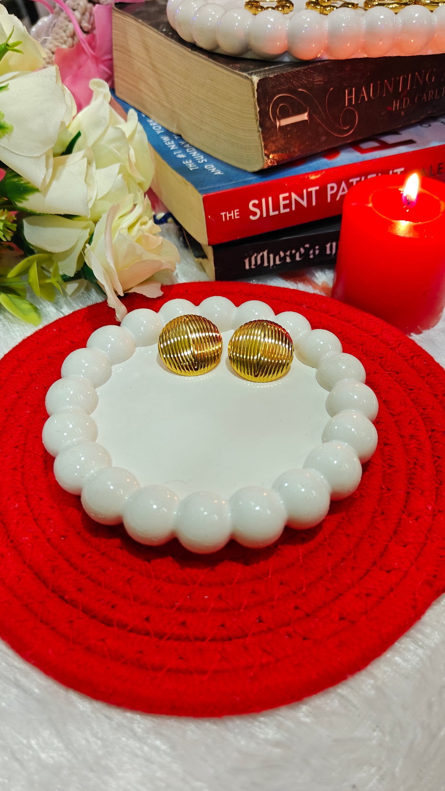 "Glow Up Your Look: Gold Ribbed Dome Studs ✨"