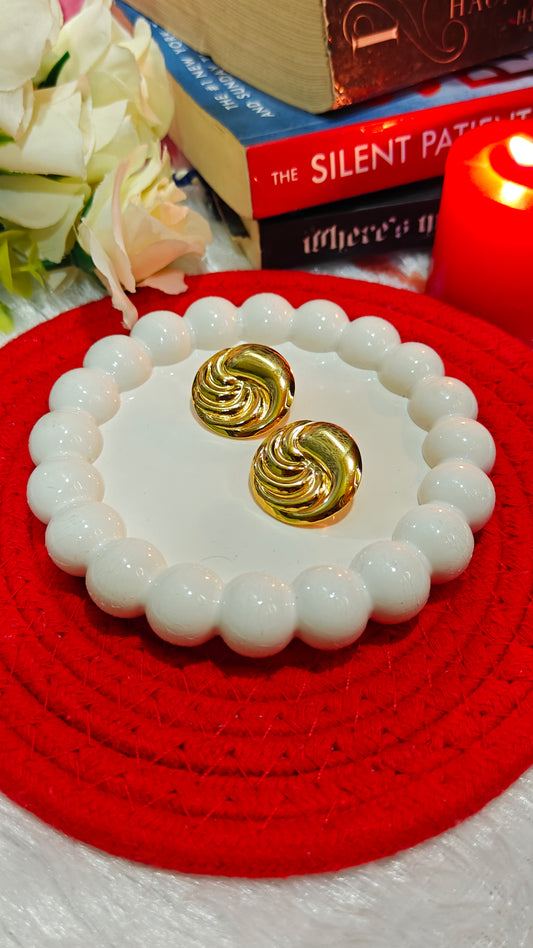 "Golden Swirl Studs: Retro Glam, Insta Slay"