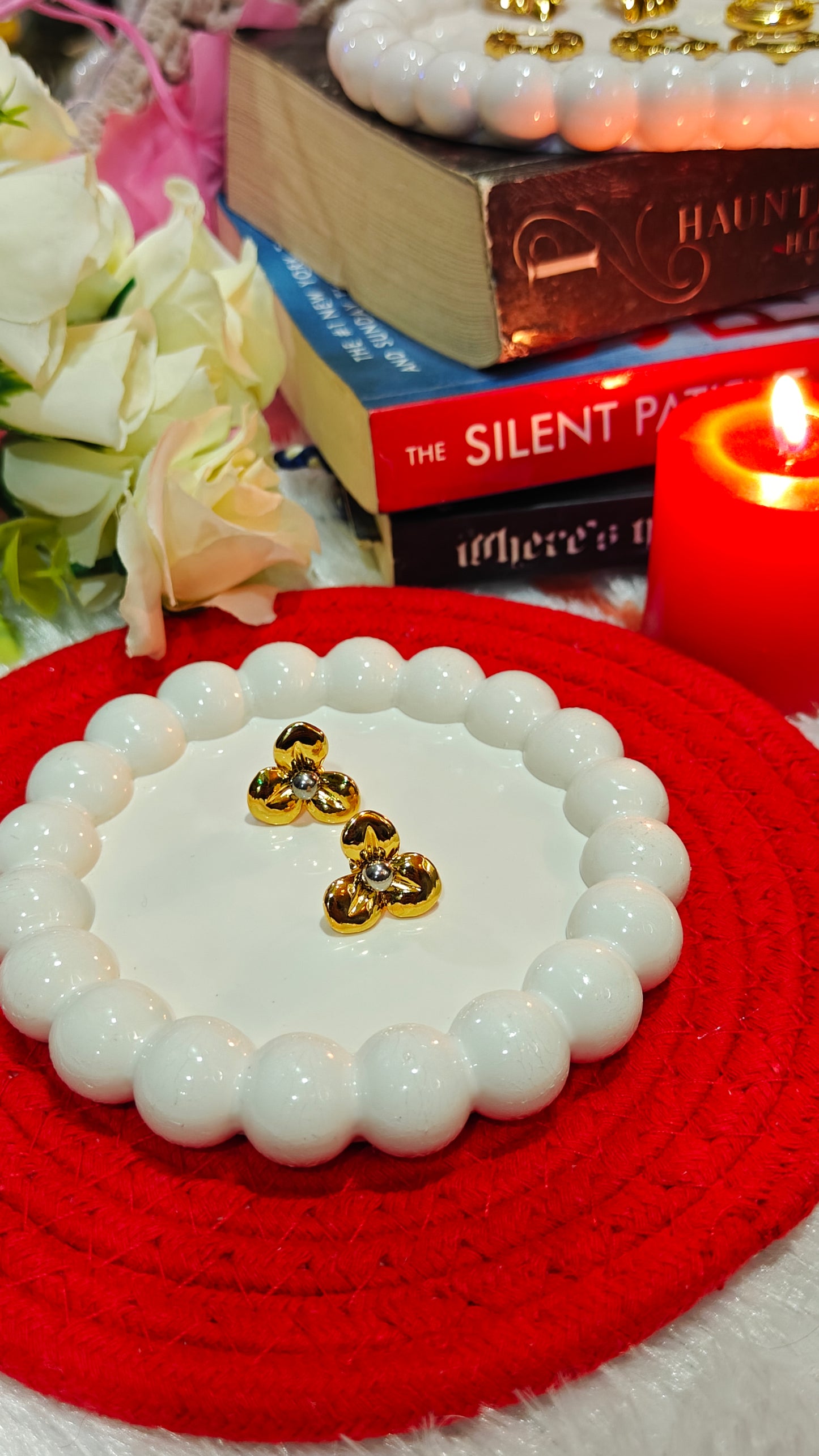 Eternal Bloom: Gold Flower Pearl Studs for the Bold Romantic