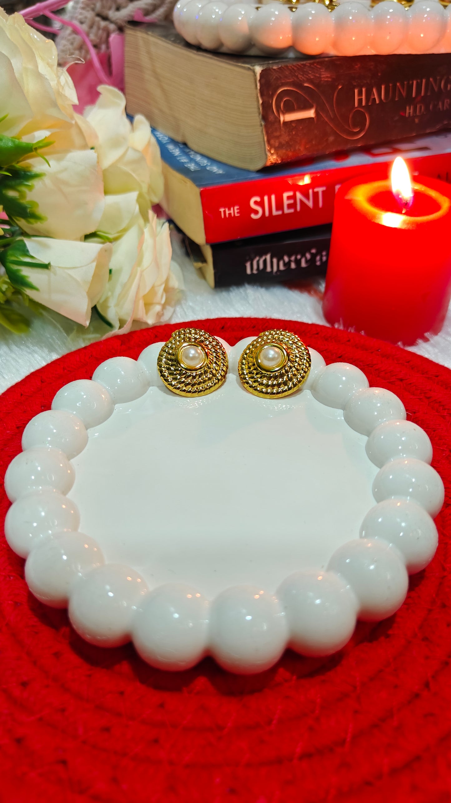 "Timeless Elegance: The Golden Romance Pearl Studs – Illuminate Every Moment with Grace" at Dilverse
