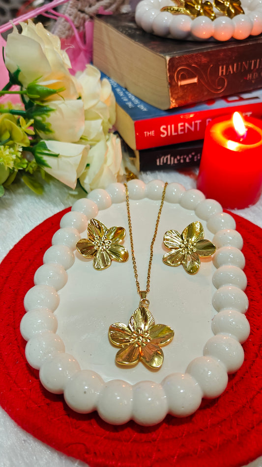 "Golden Blossom Symphony: A Necklace  Earrings Set That Celebrates Your Unique Story"