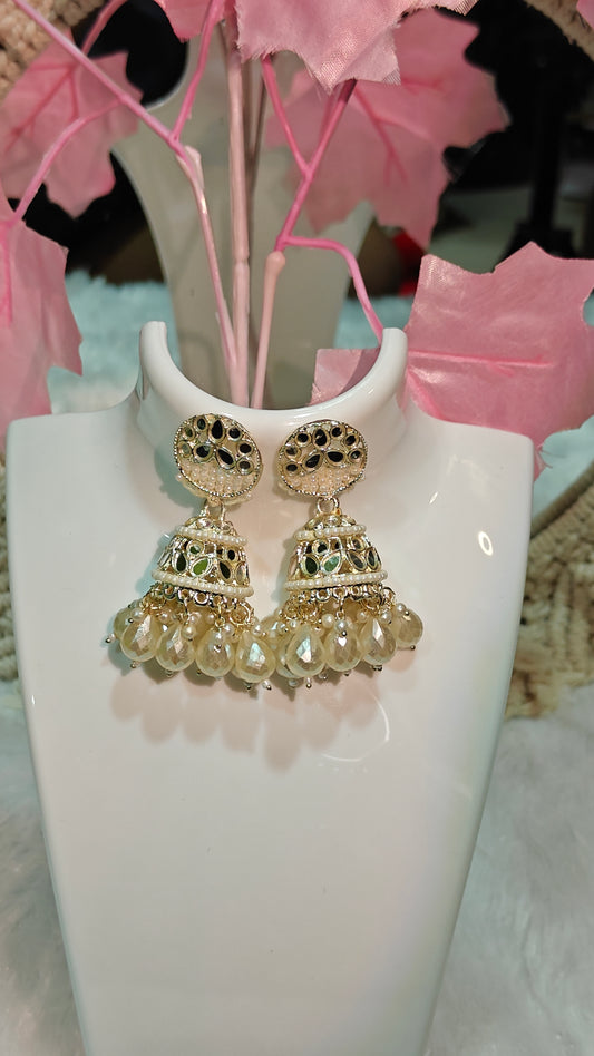 Traditional Gold-Plated Kundan & Pearl Jhumka Earrings at Dilverse