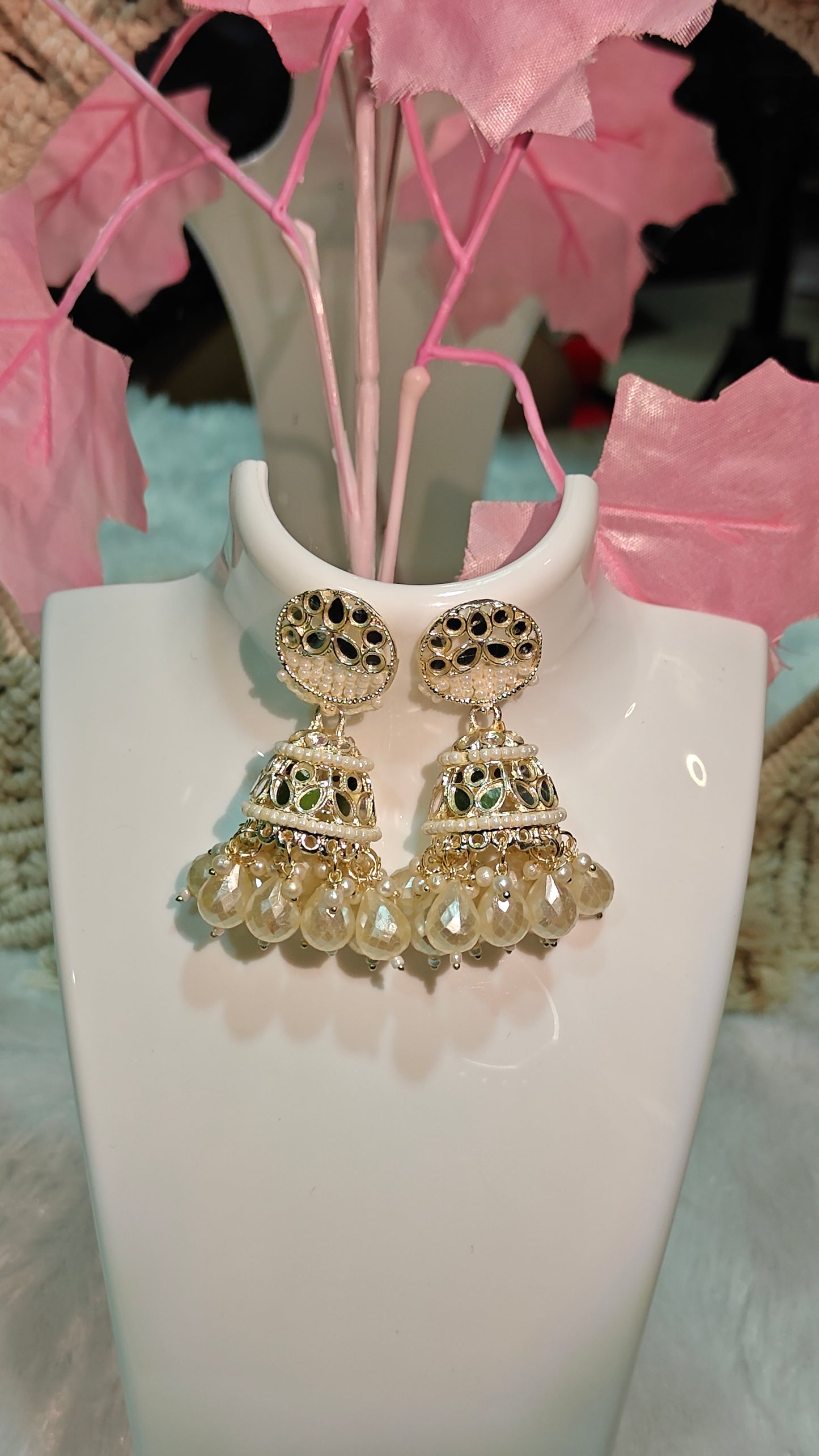 Traditional Gold-Plated Kundan & Pearl Jhumka Earrings at Dilverse