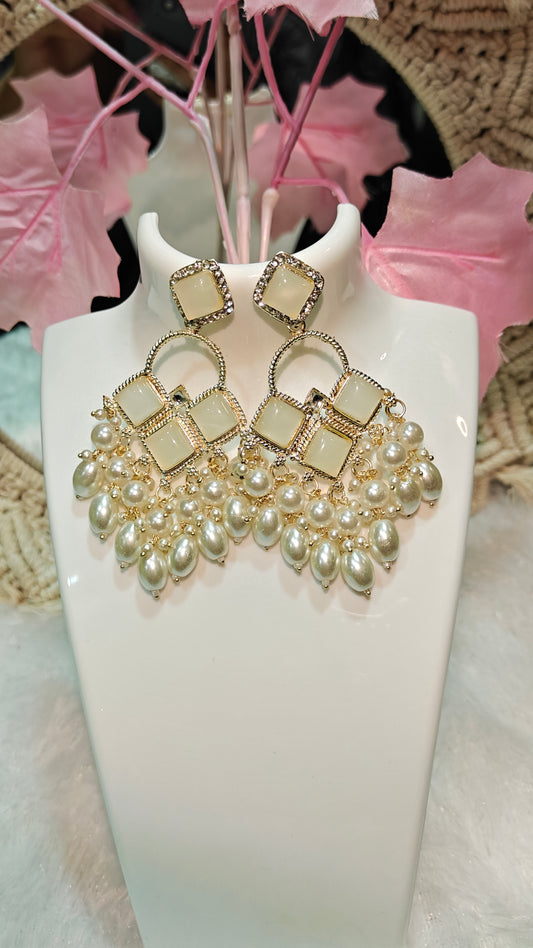 Statement Pearl & Gold-Tone Geometric Earrings at Dilverse