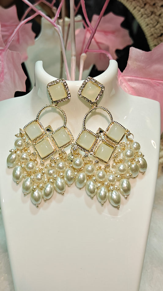 Statement Pearl & Gold-Tone Geometric Earrings at Dilverse