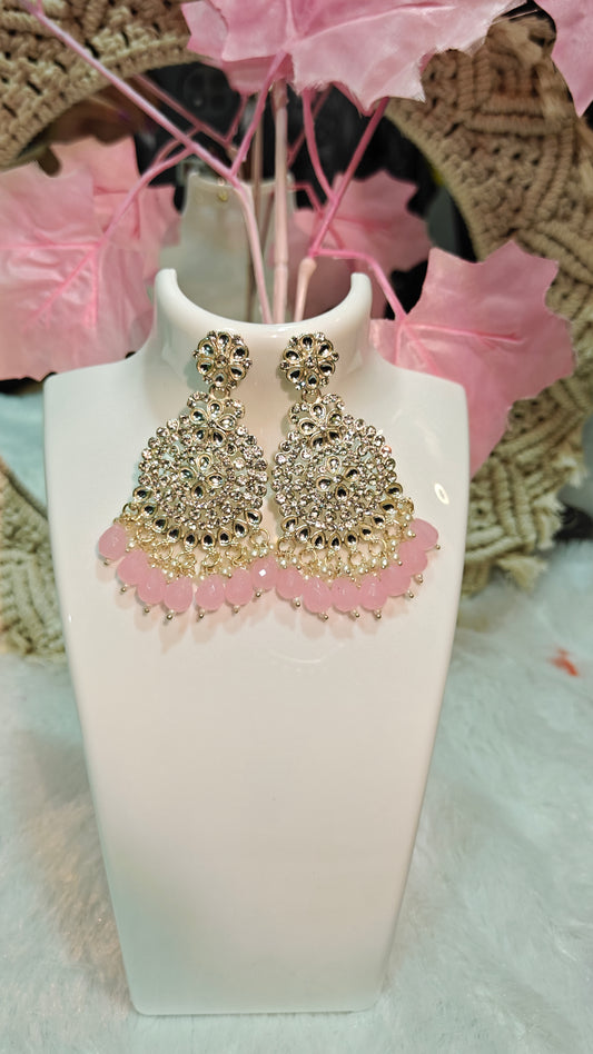 Stunning Pearl & Kundan Chandbali Earrings with Crystal Droplets at Dilverse