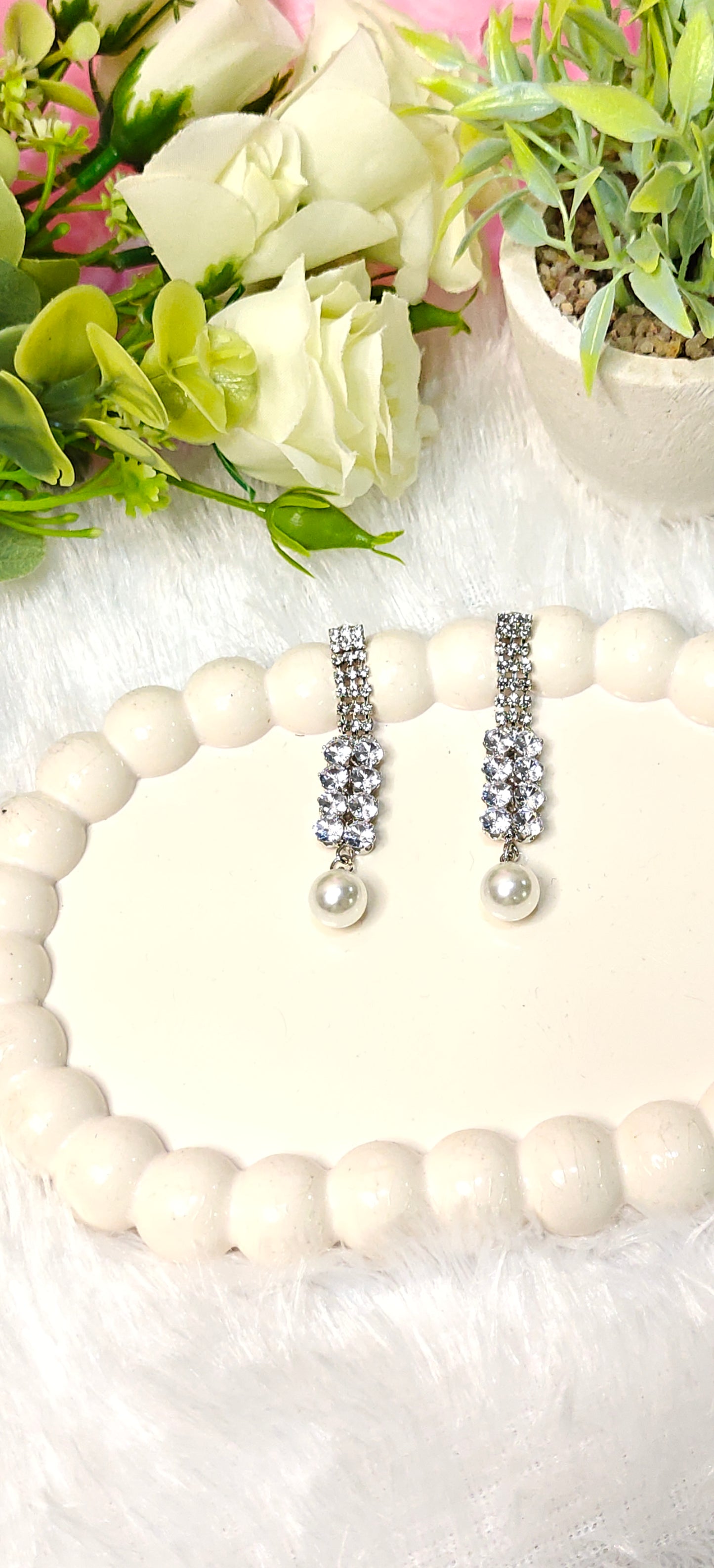 Elegant Crystal & Pearl Drop Earrings by DILVERSE