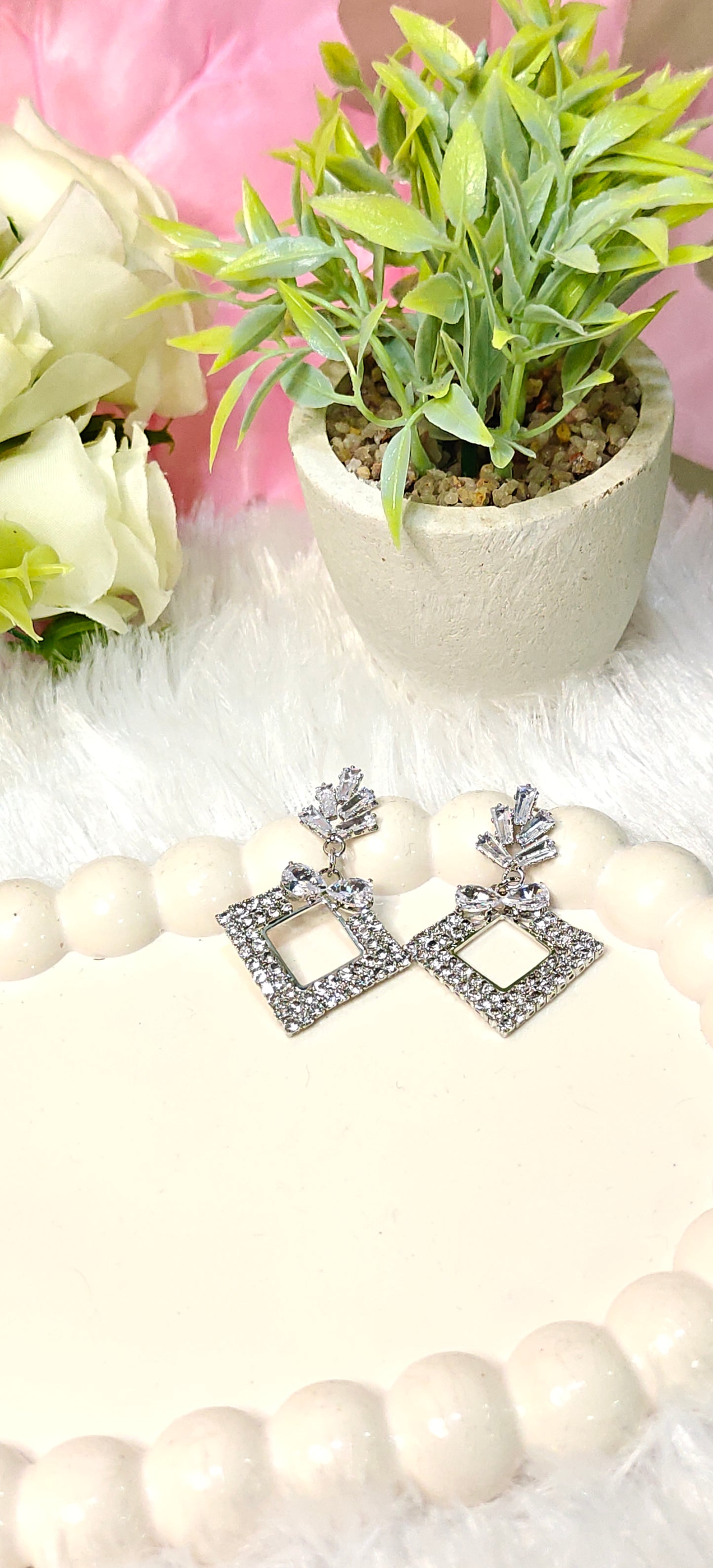Sparkling Square Frame Rhinestone Earrings by Dilverse