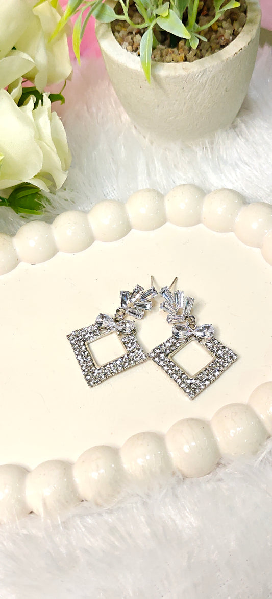 Sparkling Square Frame Rhinestone Earrings by Dilverse