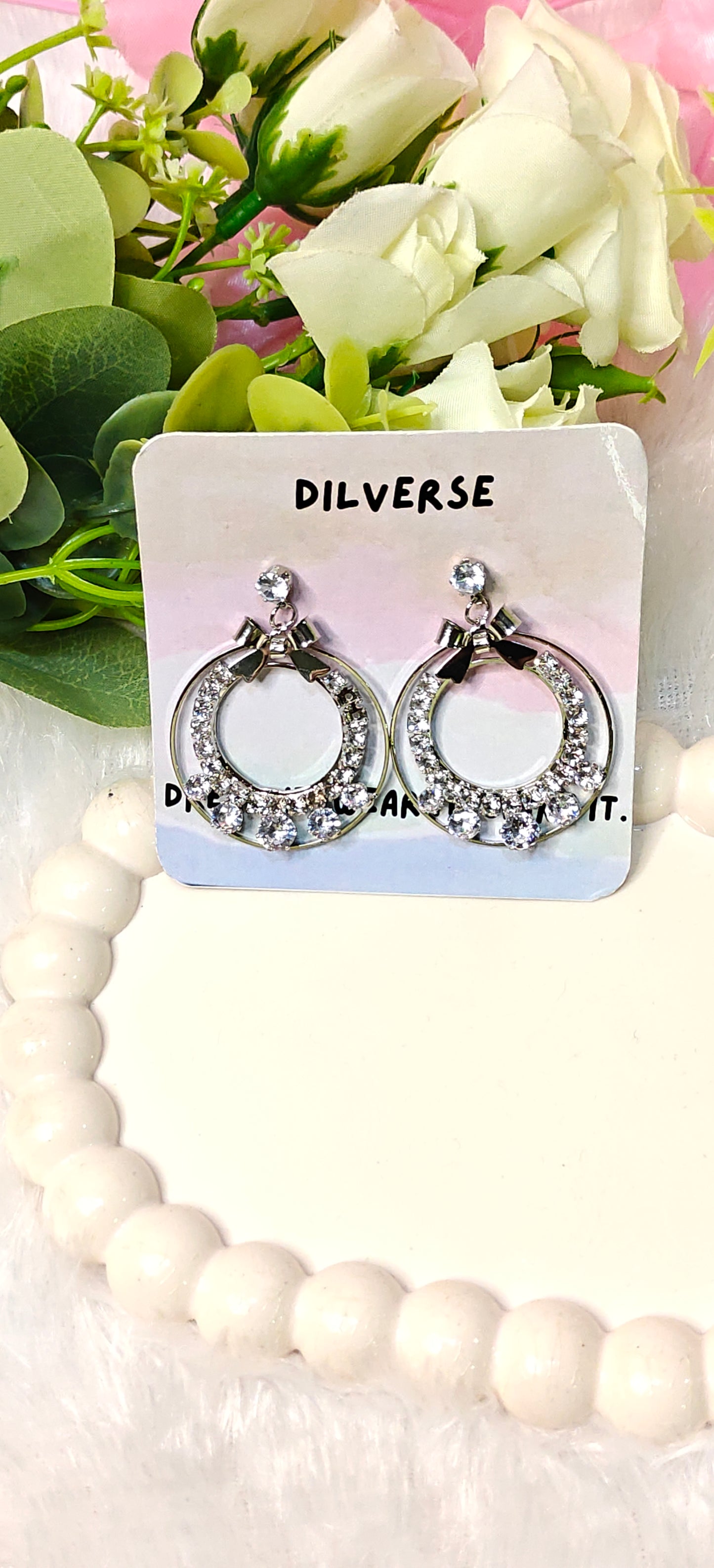 Sparkling Rose Gold and silver Hoop Earrings with Crystal Embellishments by Dilverse