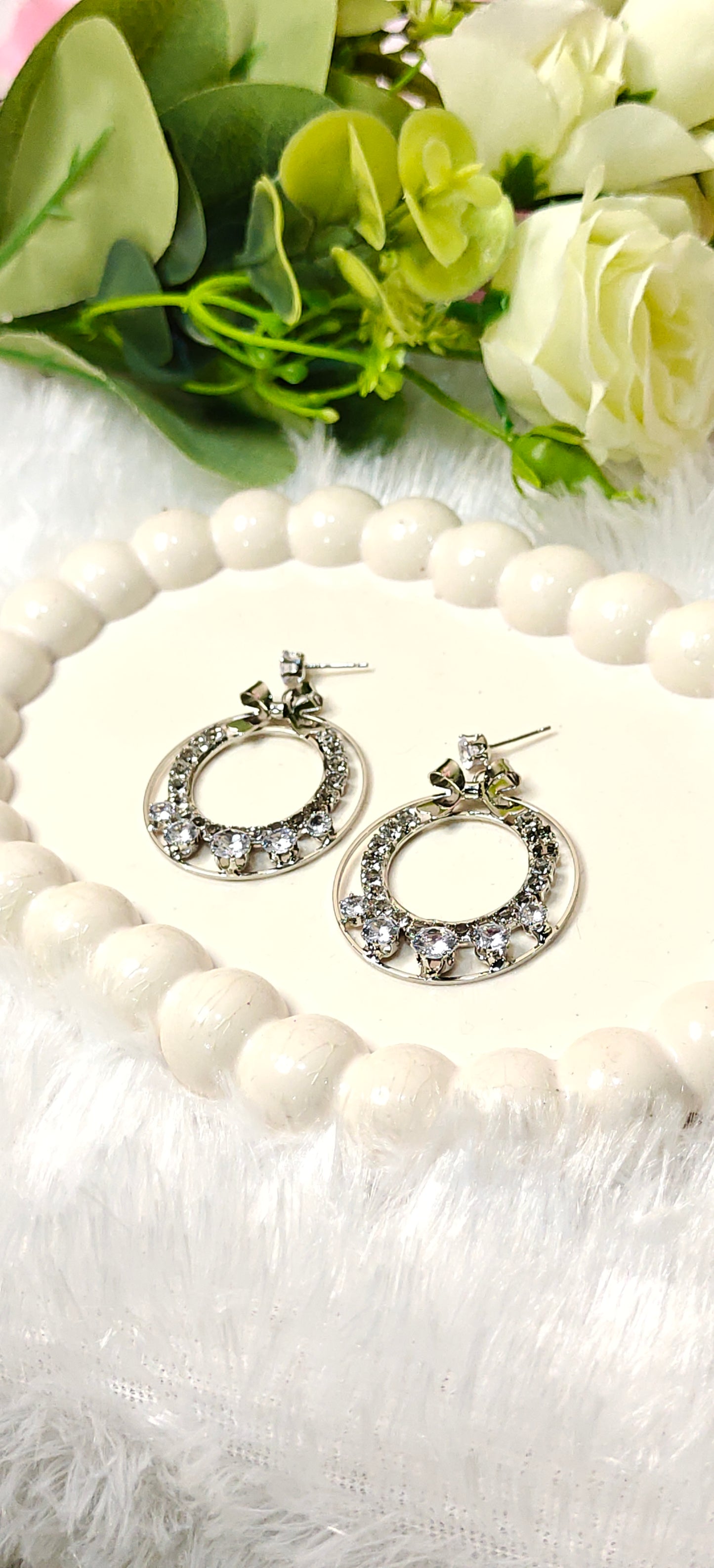 Sparkling Rose Gold and silver Hoop Earrings with Crystal Embellishments by Dilverse