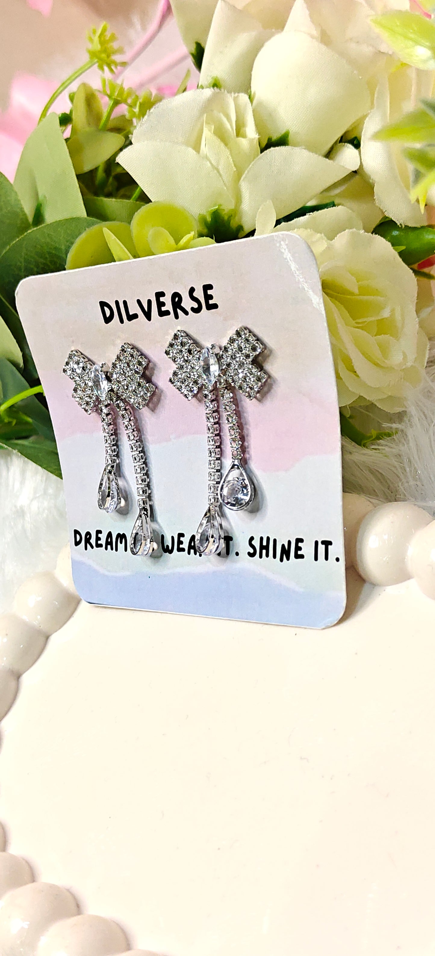 Radiant Bow Crystal Drop Earrings – Elegance Redefined by Dilverse