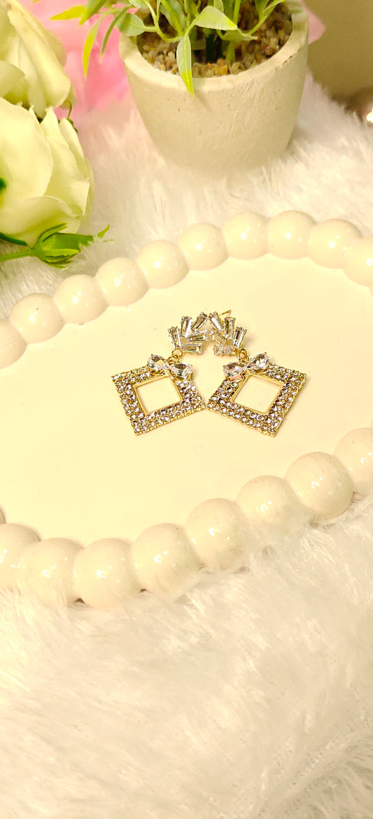 Sparkling Square Frame Rhinestone Earrings by Dilverse