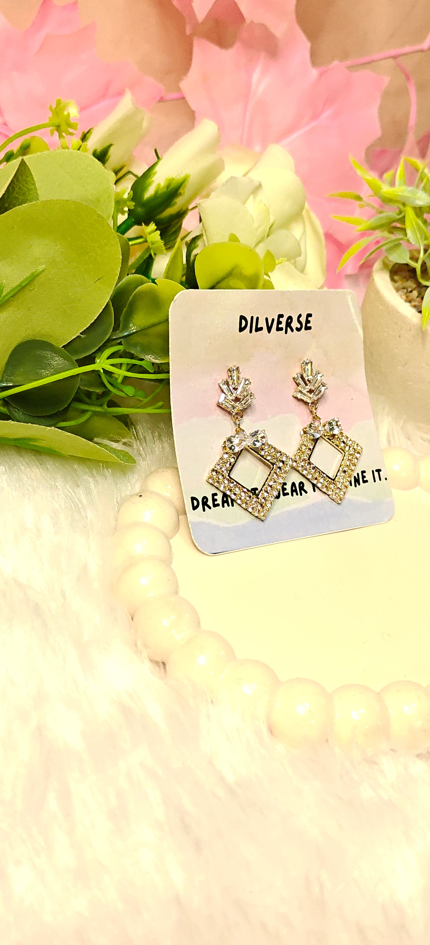 Sparkling Square Frame Rhinestone Earrings by Dilverse