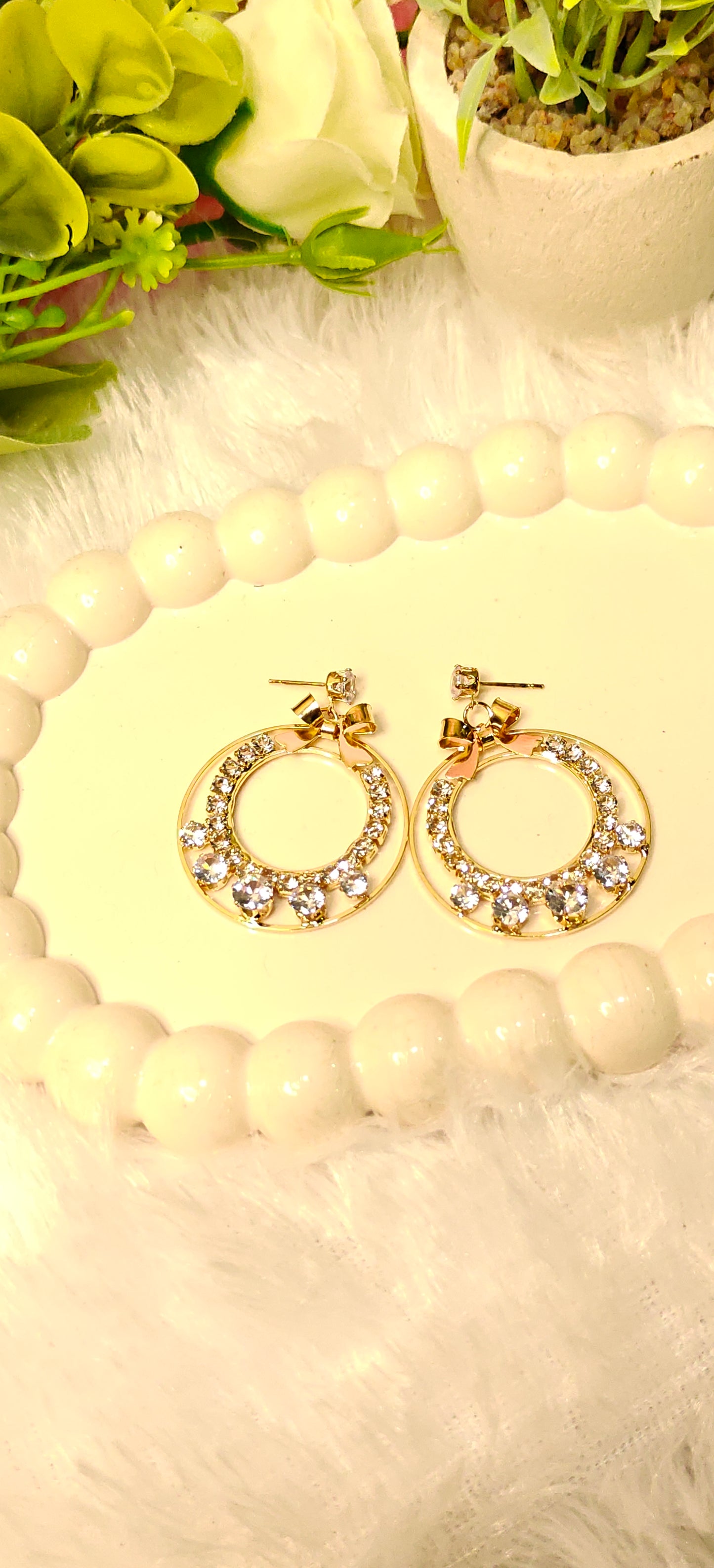 Sparkling Rose Gold and silver Hoop Earrings with Crystal Embellishments by Dilverse