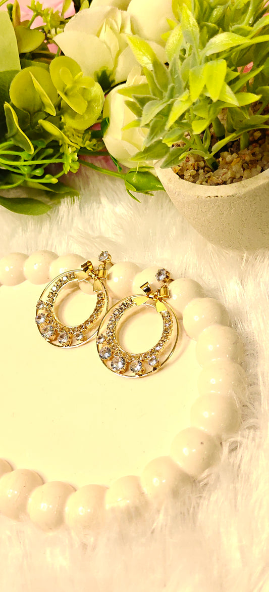 Sparkling Rose Gold and silver Hoop Earrings with Crystal Embellishments by Dilverse
