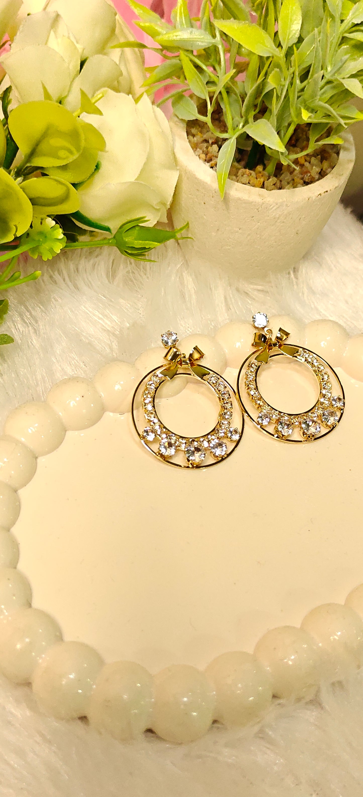 Sparkling Rose Gold and silver Hoop Earrings with Crystal Embellishments by Dilverse
