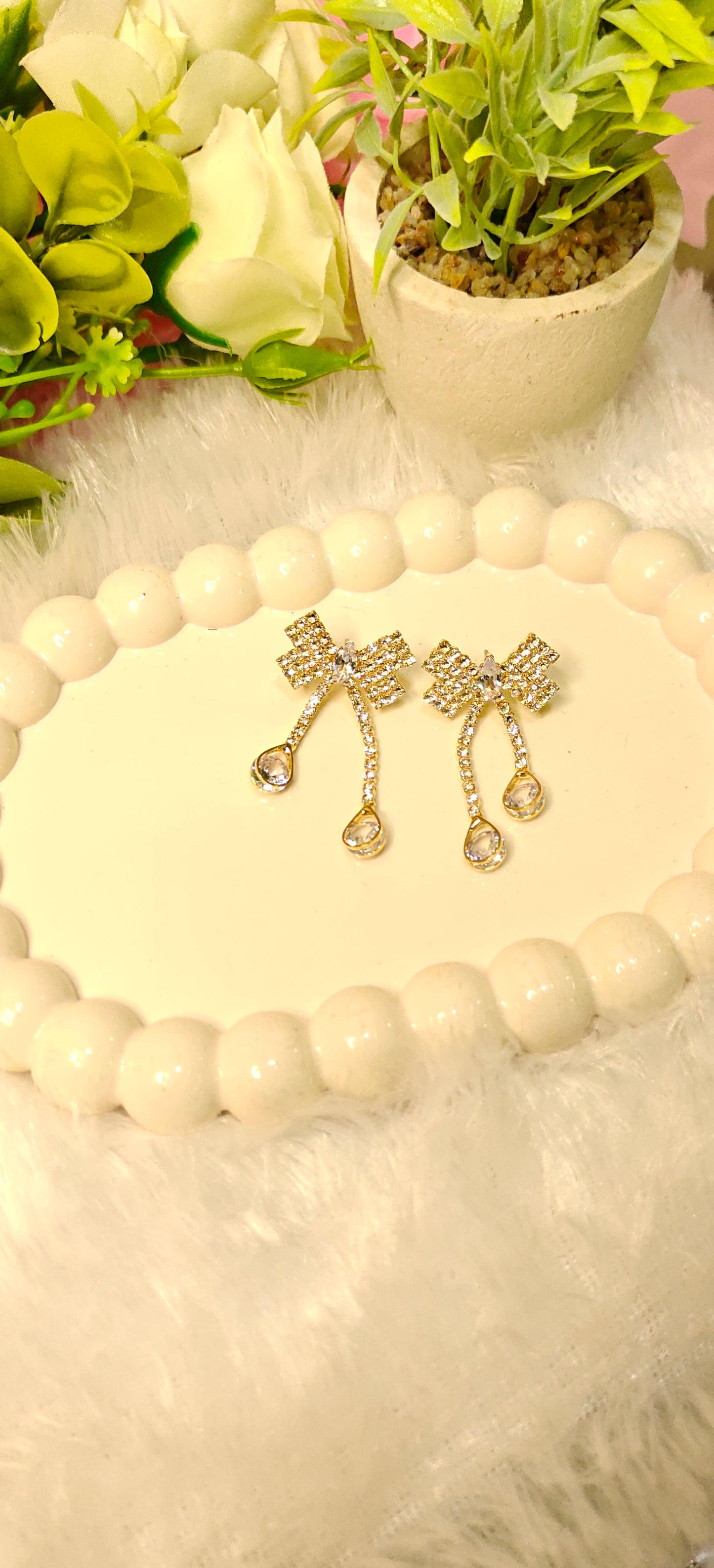 Radiant Bow Crystal Drop Earrings – Elegance Redefined by Dilverse