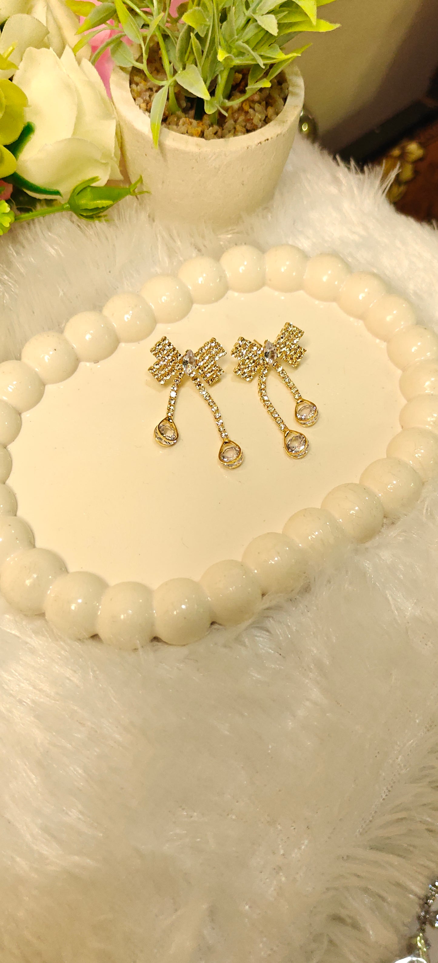Radiant Bow Crystal Drop Earrings – Elegance Redefined by Dilverse