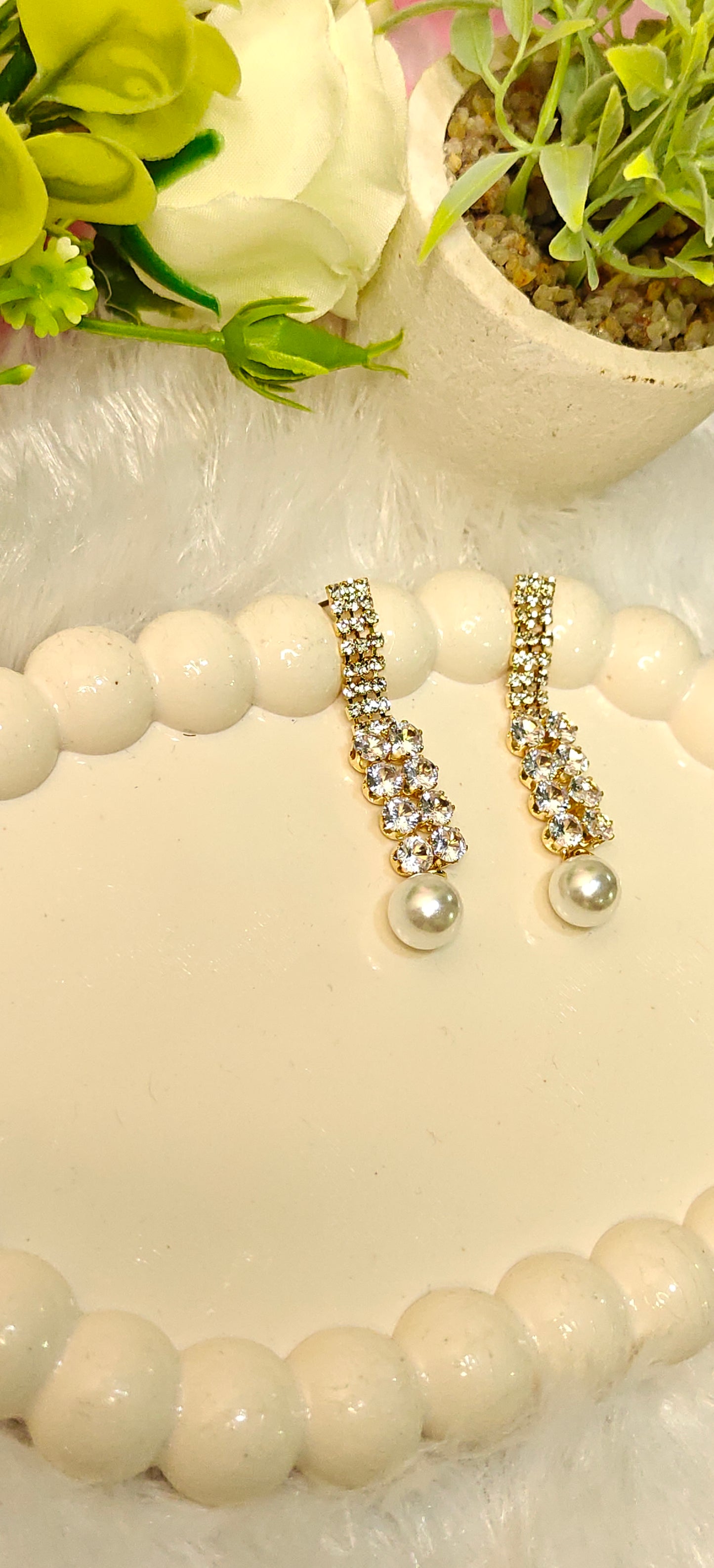 Elegant Crystal & Pearl Drop Earrings by DILVERSE