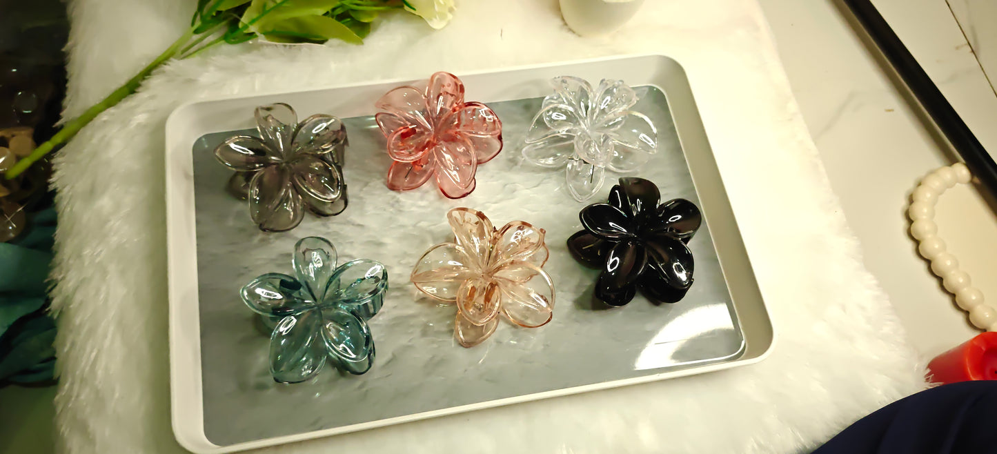 Set of Rose-Shaped Transparent Hair Claw Clips – 6 Colors