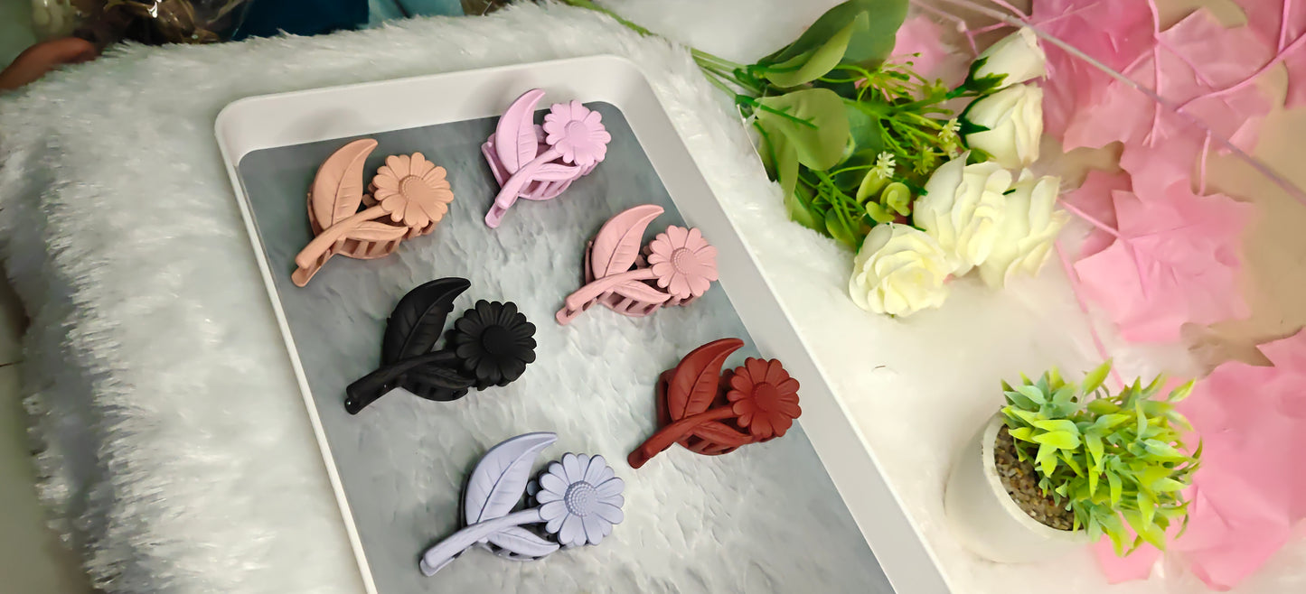 Floral Matte Hair Claw Clips – Set of 6 Cute Flower Design Hair Accessories