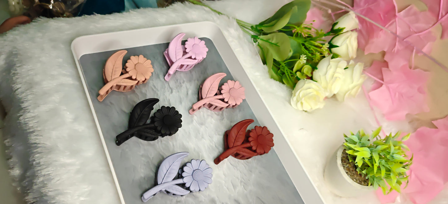 Floral Matte Hair Claw Clips – Set of 6 Cute Flower Design Hair Accessories