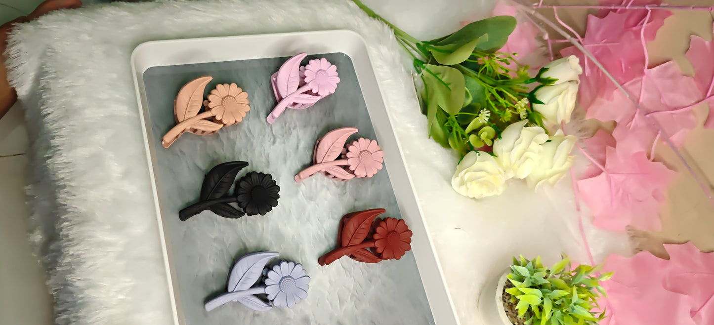 Floral Matte Hair Claw Clips – Set of 6 Cute Flower Design Hair Accessories