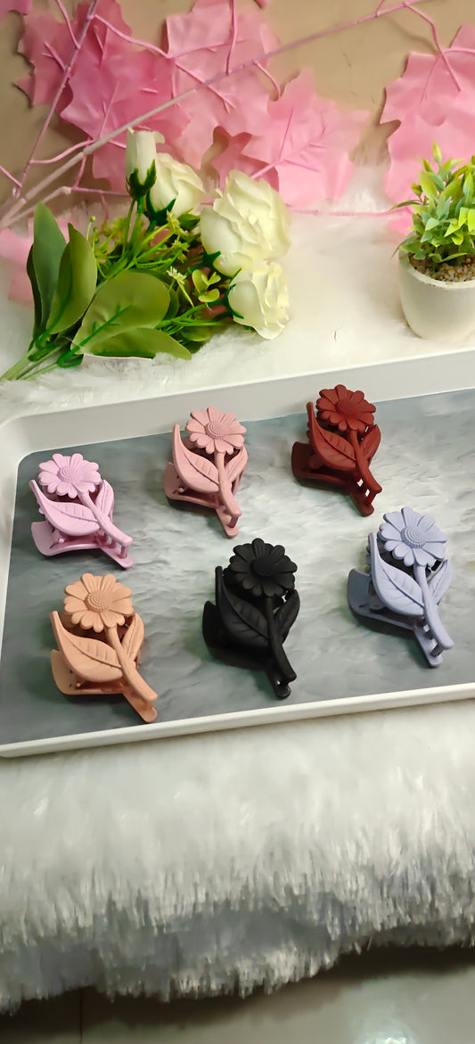 Floral Matte Hair Claw Clips – Set of 6 Cute Flower Design Hair Accessories