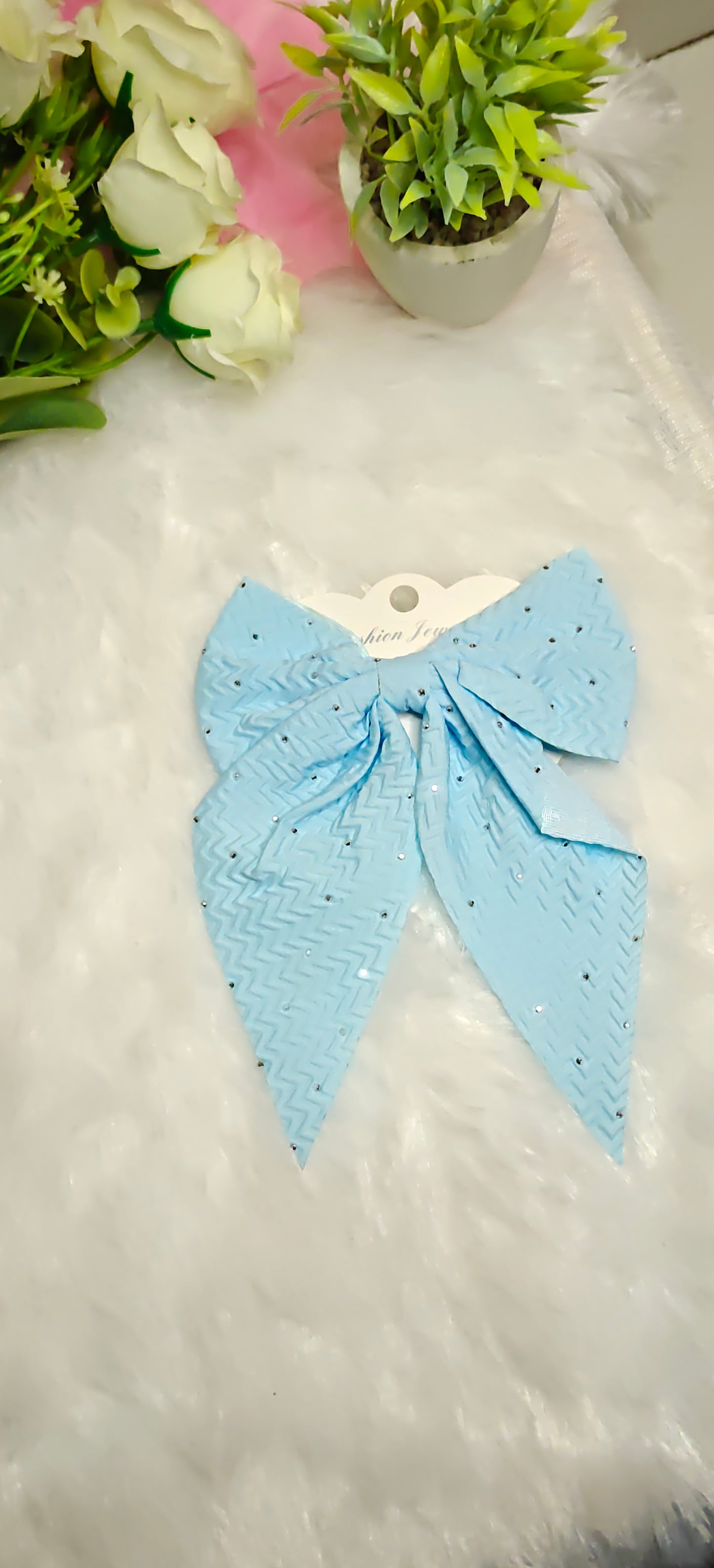 Elegant Light Blue Sequin Bow Hair Clip set of 5