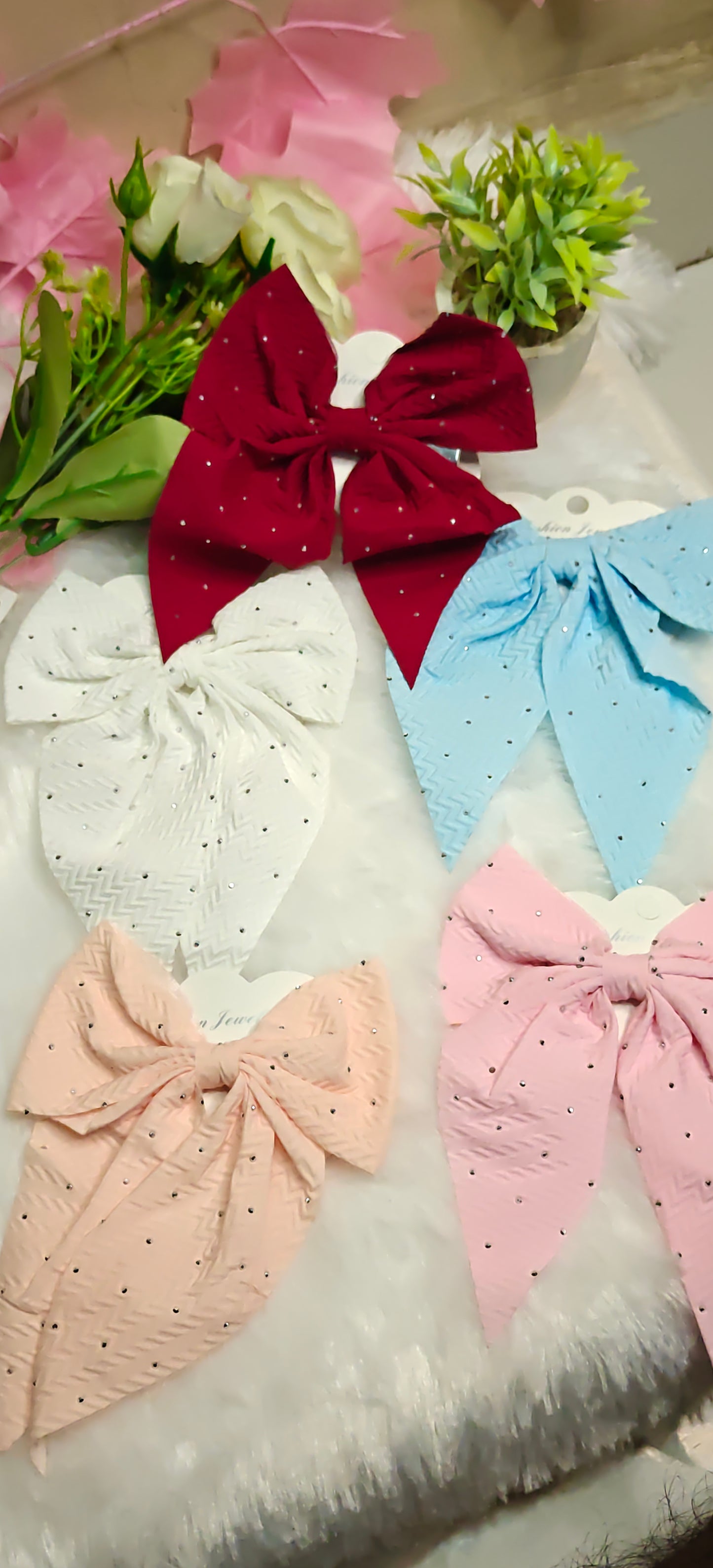 Elegant Light Blue Sequin Bow Hair Clip set of 5