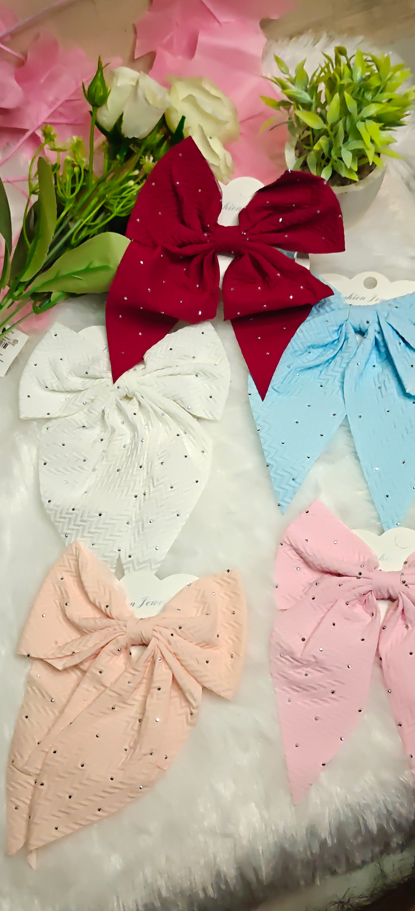 Elegant Light Blue Sequin Bow Hair Clip set of 5