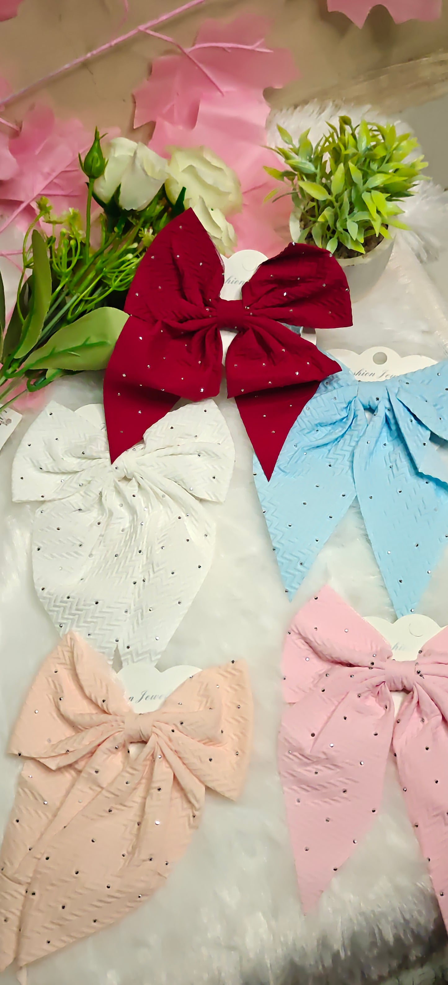 Elegant Light Blue Sequin Bow Hair Clip set of 5