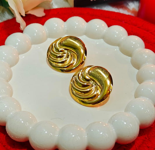 "Golden Swirl Studs: Retro Glam, Insta Slay"