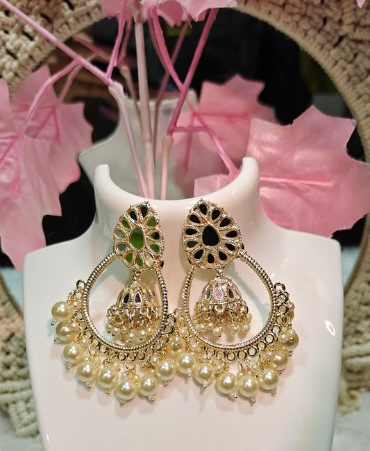 Stunning Pearl & Black Stone Traditional Dangle Earrings at Dilverse