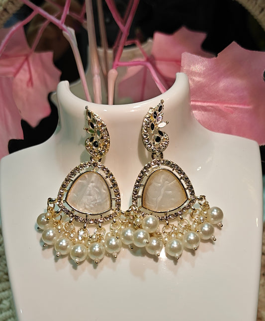 Elegant Gold & Pearl Statement Earrings with Crystal Detailing at Dilverse
