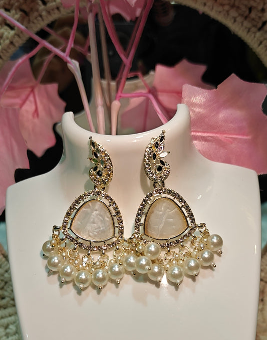 Elegant Gold & Pearl Statement Earrings with Crystal Detailing at Dilverse