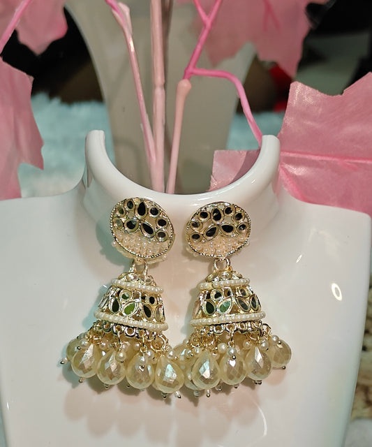 Traditional Gold-Plated Kundan & Pearl Jhumka Earrings at Dilverse