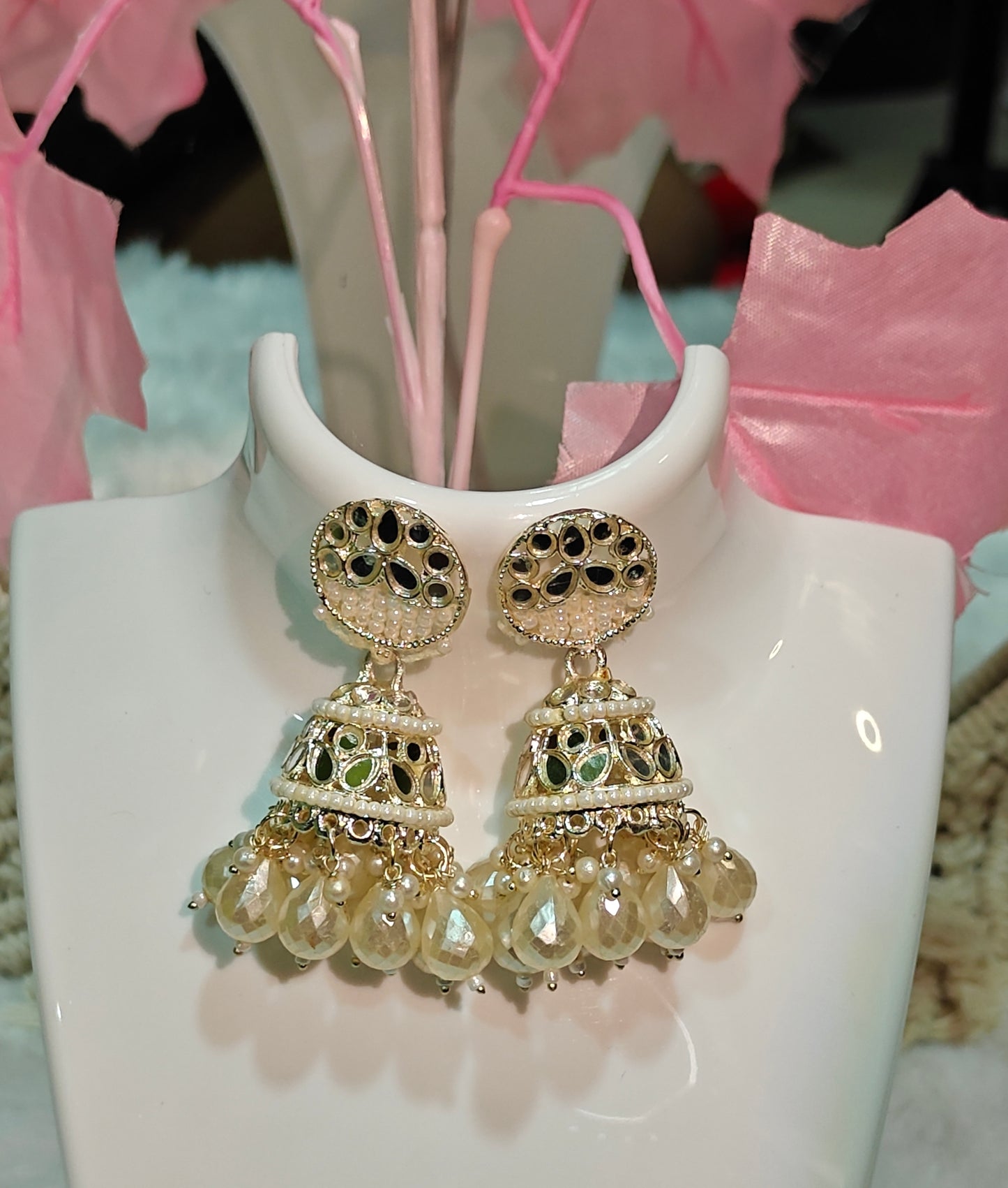 Traditional Gold-Plated Kundan & Pearl Jhumka Earrings at Dilverse