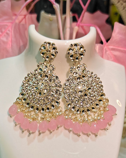 Stunning Pearl & Kundan Chandbali Earrings with Crystal Droplets at Dilverse