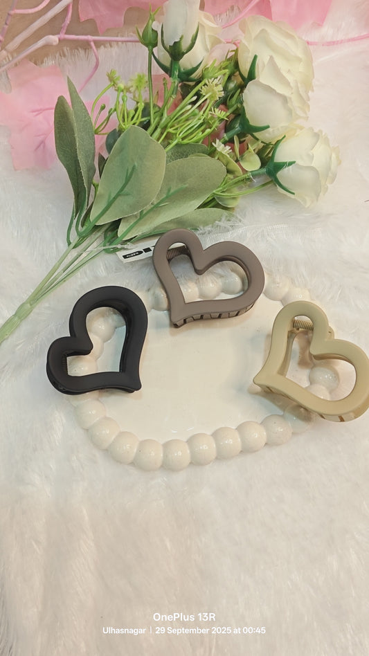 Heart-Shaped Hair Claw Clips – Set of 3 Trendy Matte Finish Hair Accessories