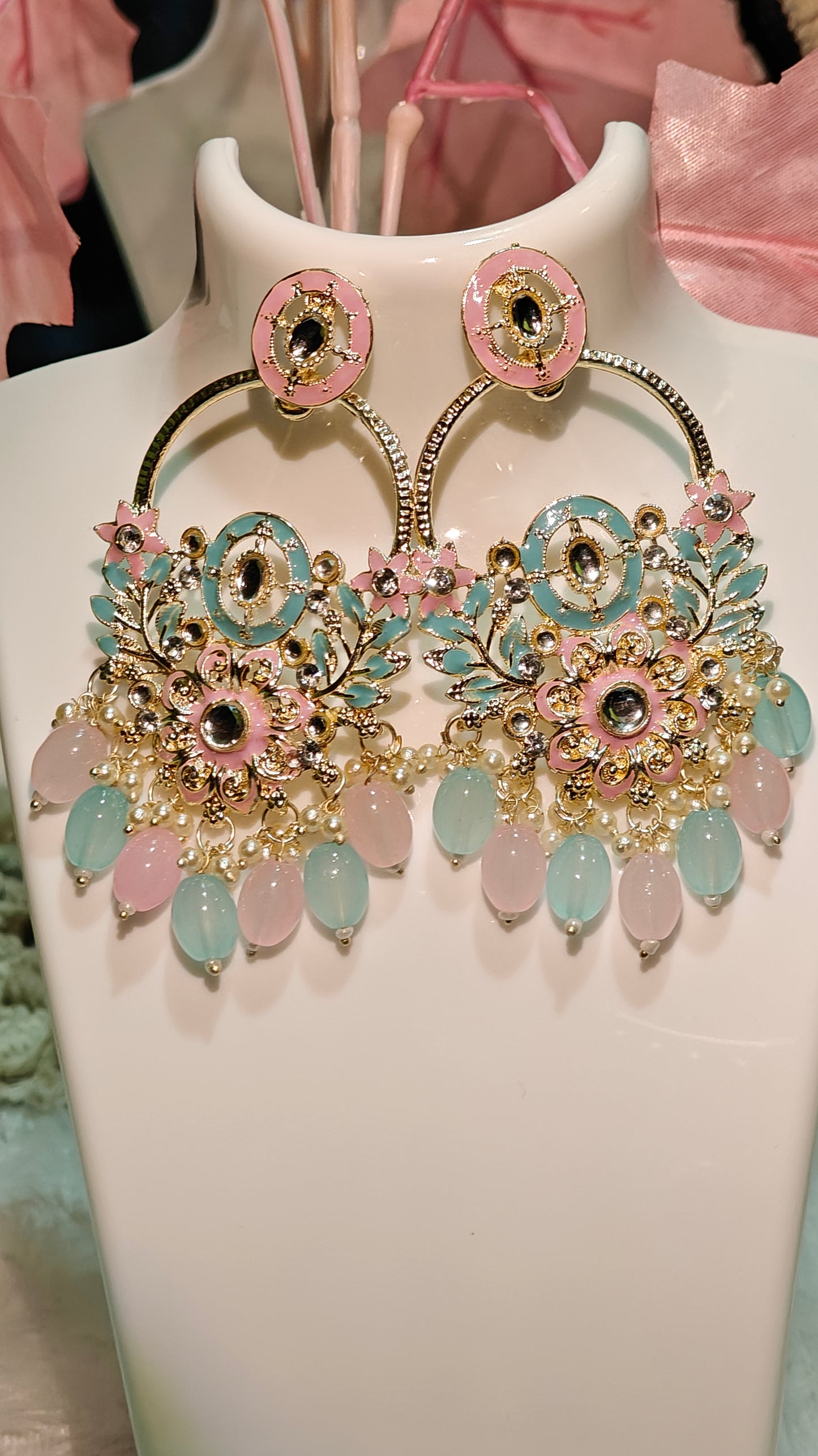Pastel Blossom Statement Chandbali jumkas