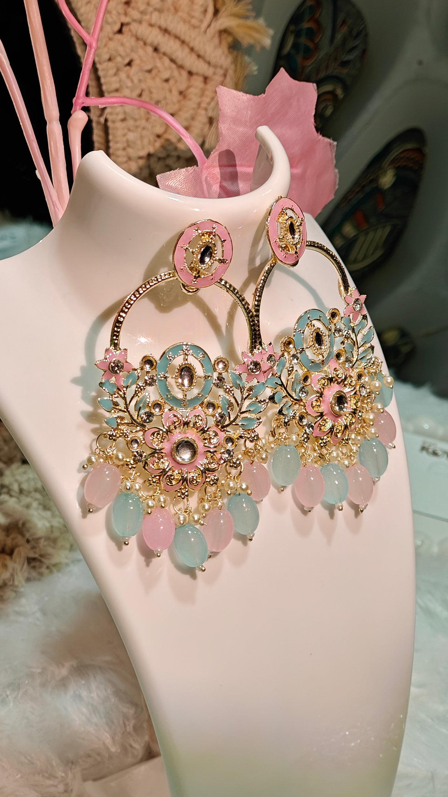 Pastel Blossom Statement Chandbali jumkas