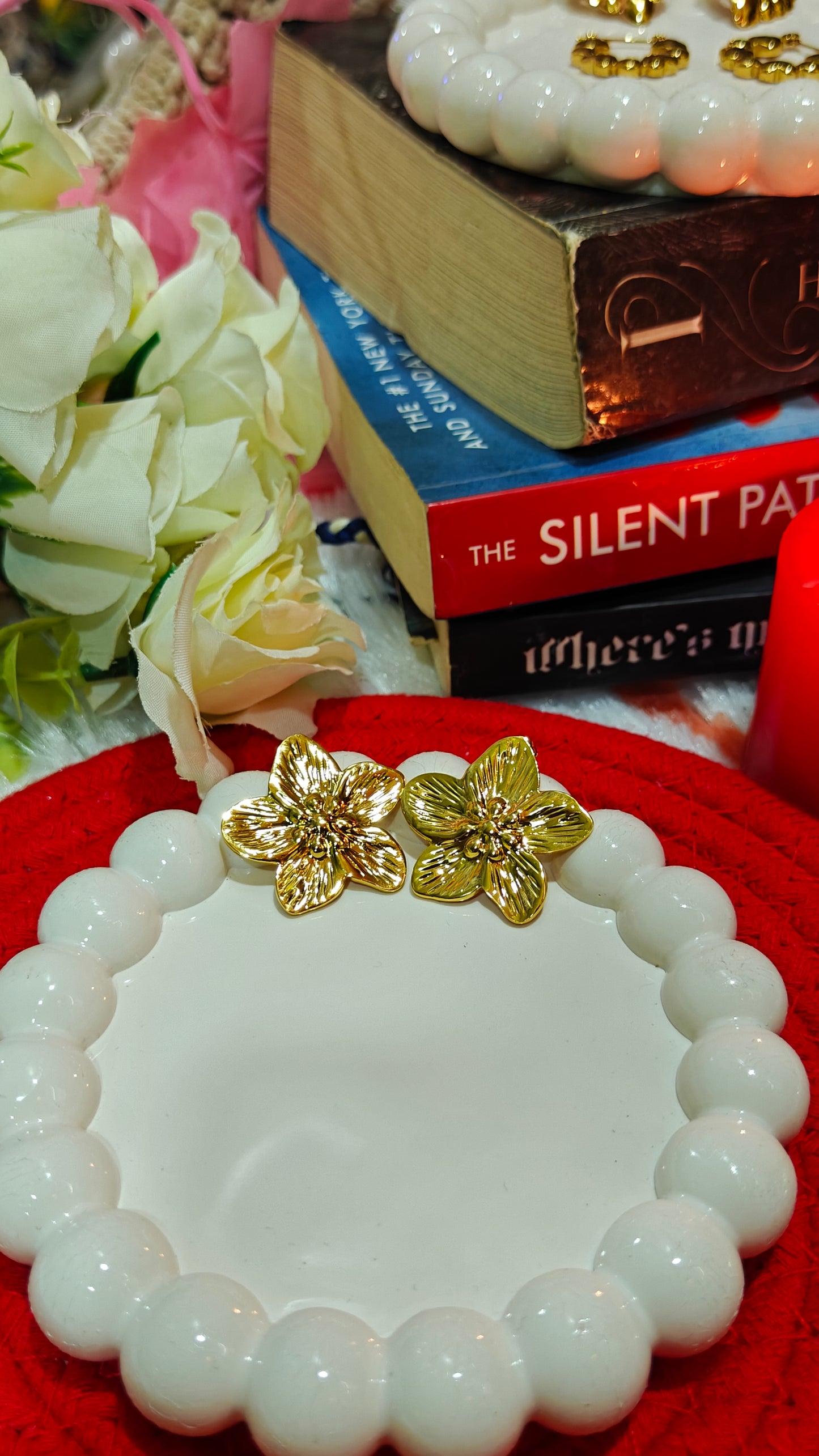 Golden Blossom Floral Stud Earrings at Dilverse 💫