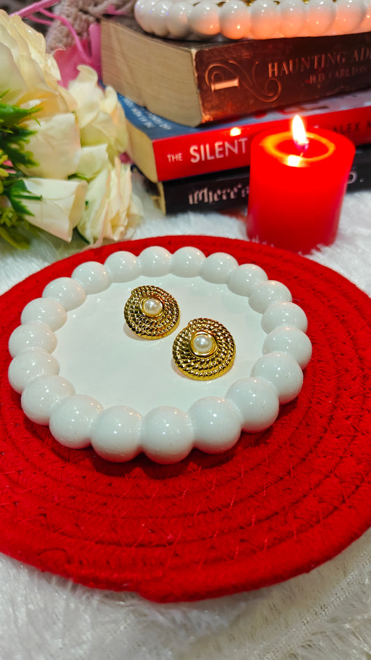 "Timeless Elegance: The Golden Romance Pearl Studs – Illuminate Every Moment with Grace" at Dilverse