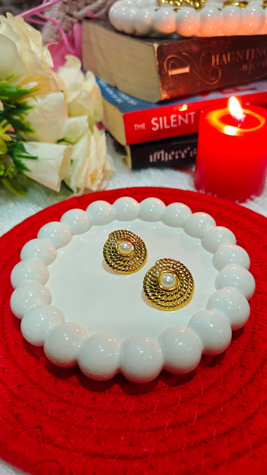 "Timeless Elegance: The Golden Romance Pearl Studs – Illuminate Every Moment with Grace" at Dilverse