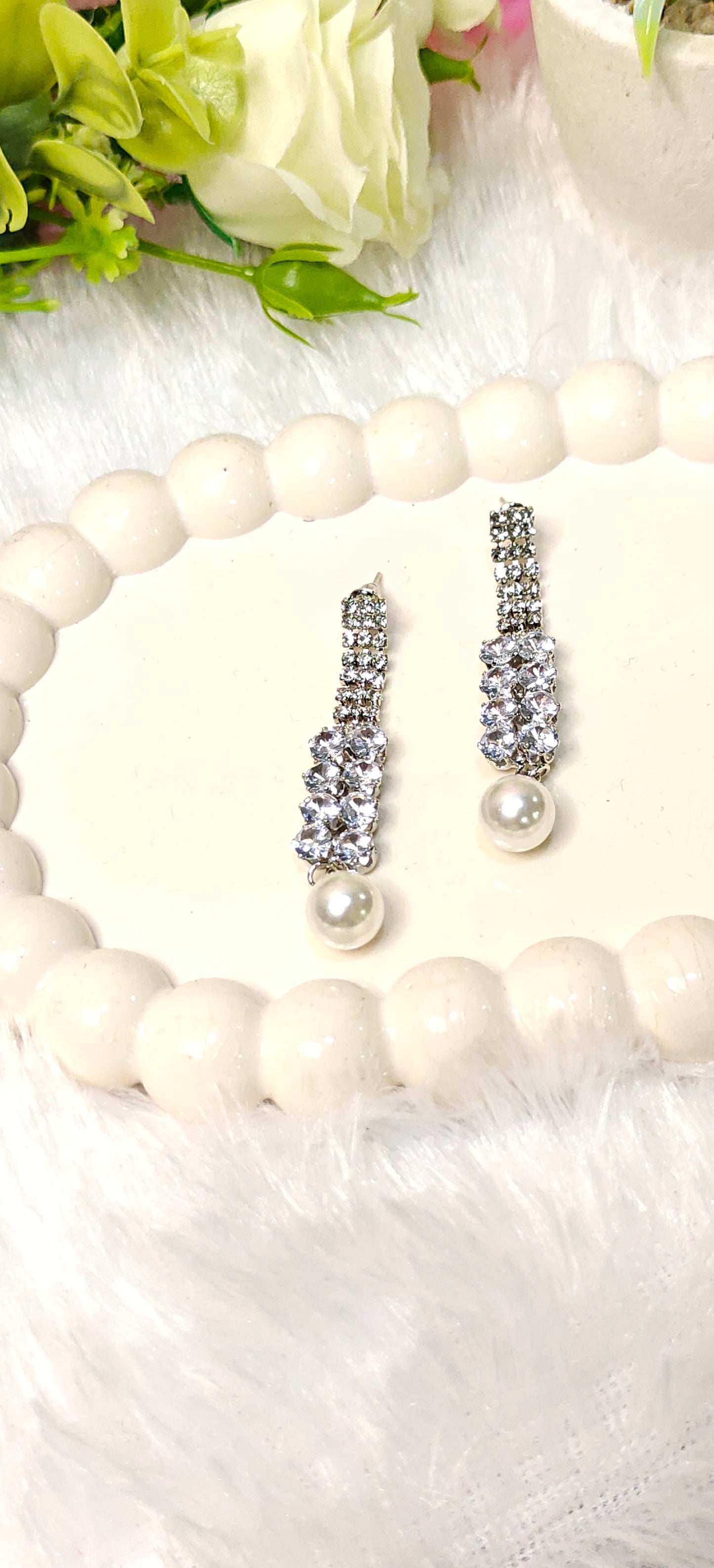 Elegant Crystal &amp; Pearl Drop Earrings by DILVERSE