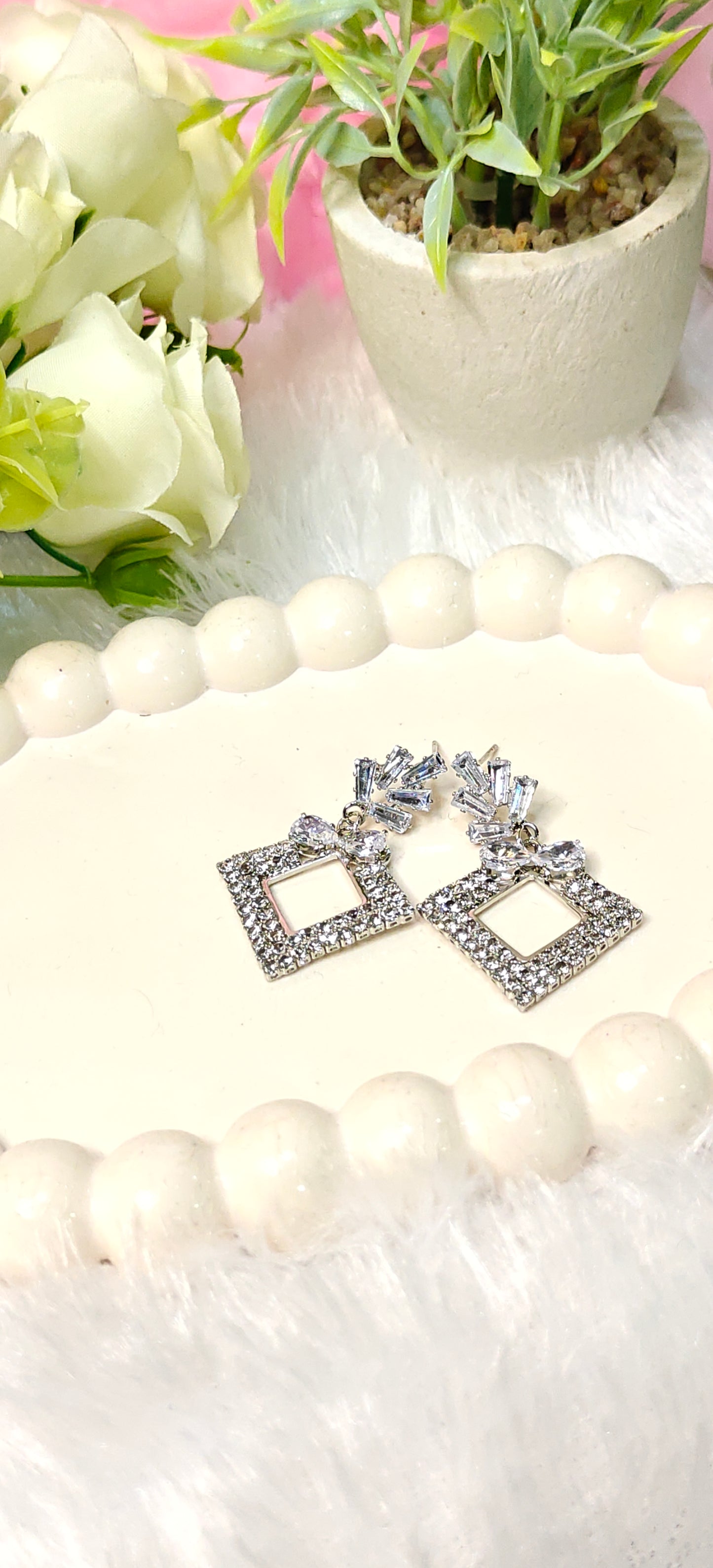 Sparkling Square Frame Rhinestone Earrings by Dilverse