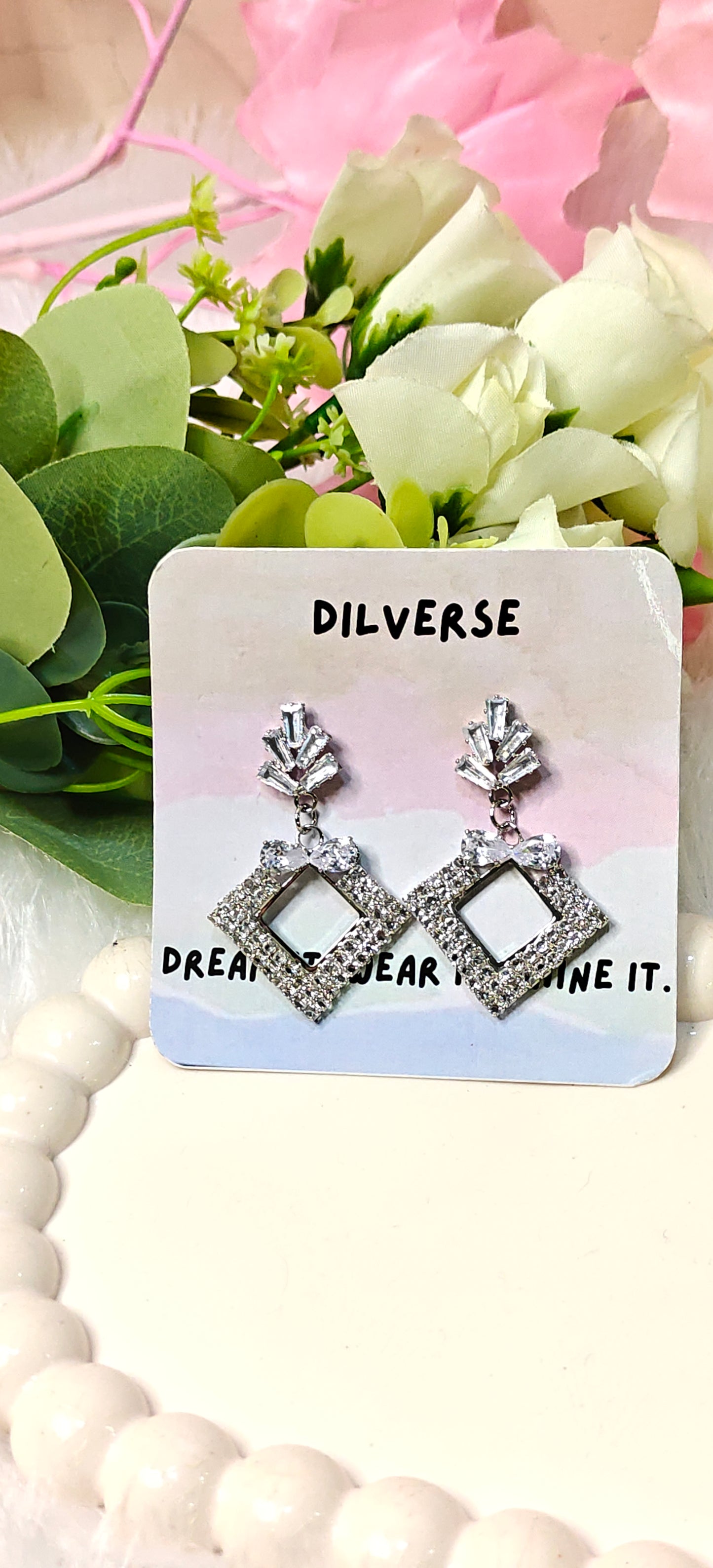 Sparkling Square Frame Rhinestone Earrings by Dilverse